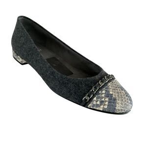 Stuart Weitzman Legacy Ballet Flats Gray Wool Snake Skin Cap-toe 7